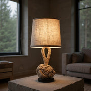Rope Knot Table Lamp – Rustic Fabric Shade Coastal Accent Light