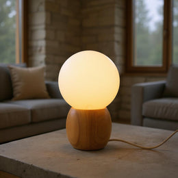 Wood Base Globe Table Lamp – Warm Ambient Bedside Light