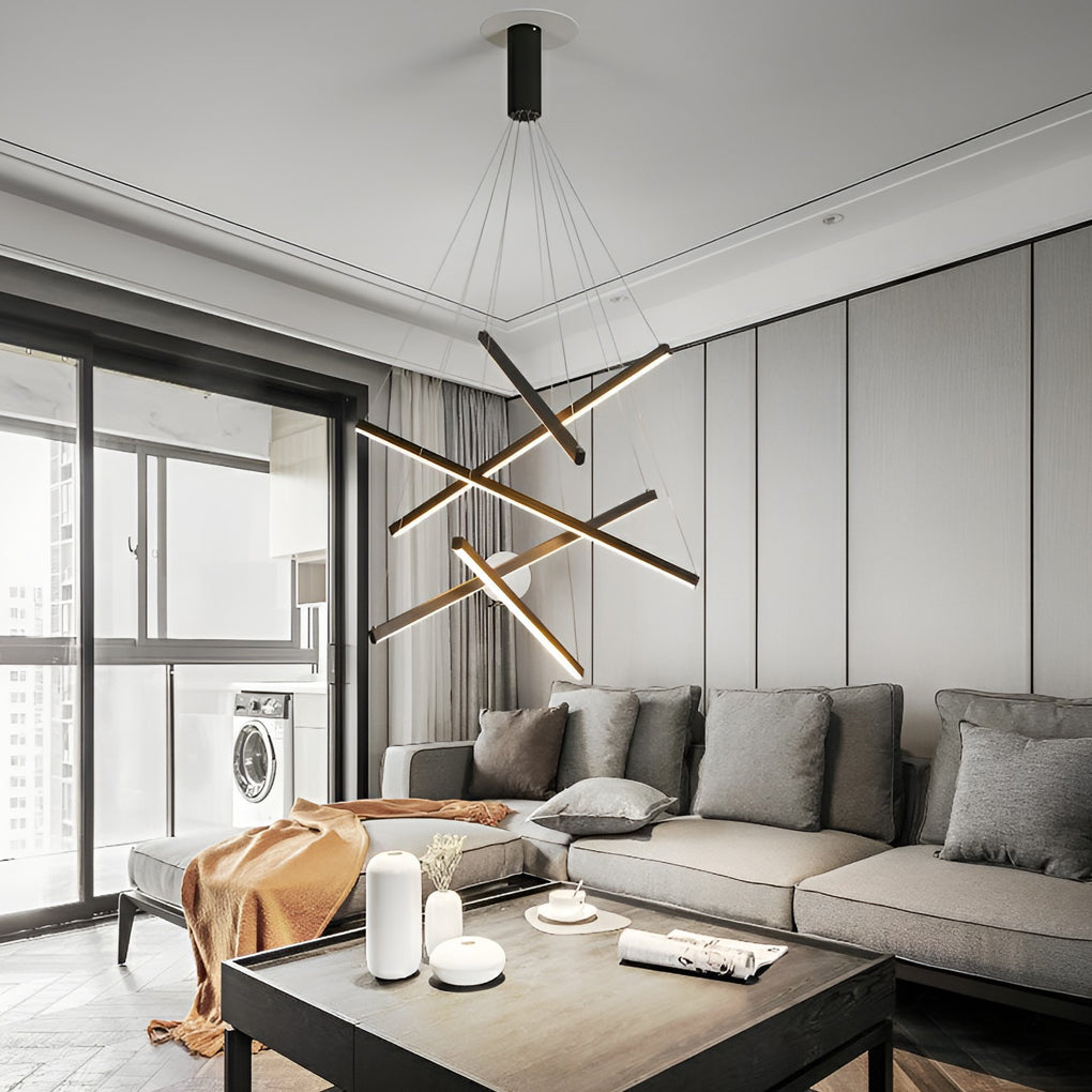 Crossline Linear Chandelier Lamp – LED Modern Geometric Suspended Ceiling Light