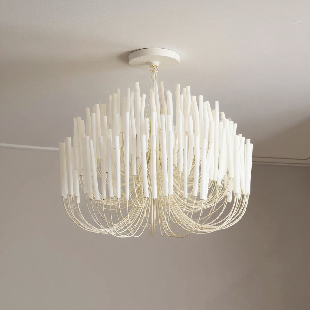 Cascade Reed Chandelier – LED Sculptural Tiered Ceiling Lighting Fixture