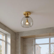 Brushed Brass Semi-Flush Ceiling Light with Smoked Glass Globe