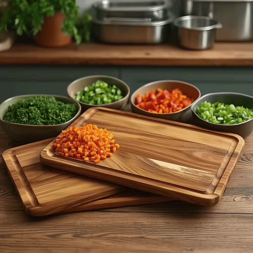 Timbren Acacia Cutting Board Set – Wood Butcher Block Juice Groove Kitchen Chopping Board 3 Sizes