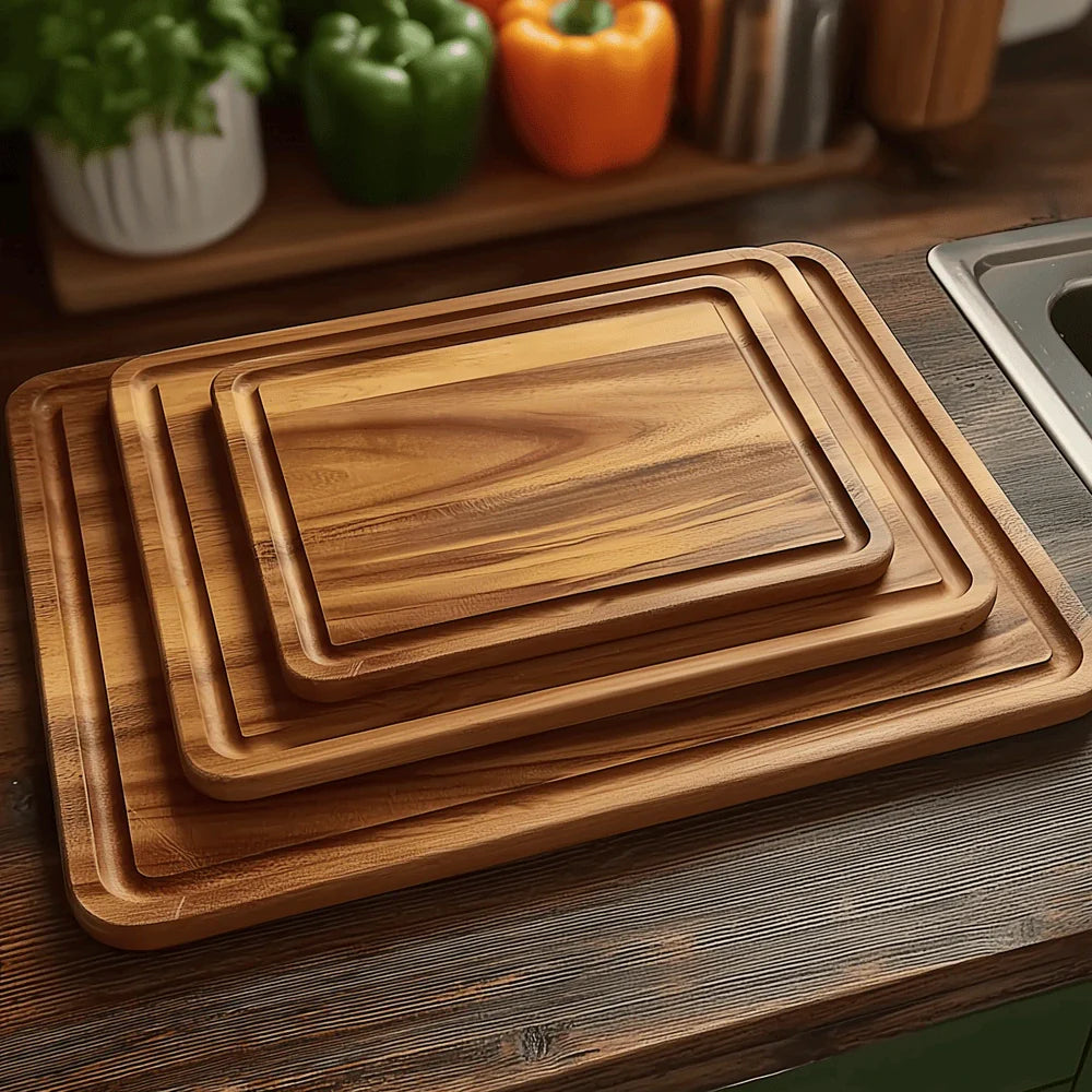 Timbren Acacia Cutting Board Set – Wood Butcher Block Juice Groove Kitchen Chopping Board 3 Sizes