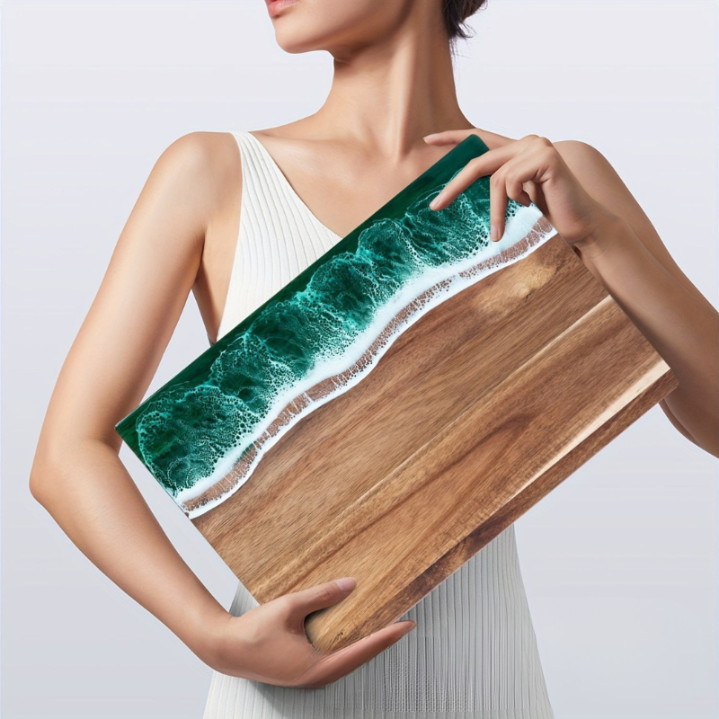 Tidara Ocean Resin Cutting Board – Acacia Wood Charcuterie Serving Board Kitchen Handmade Coastal Decor