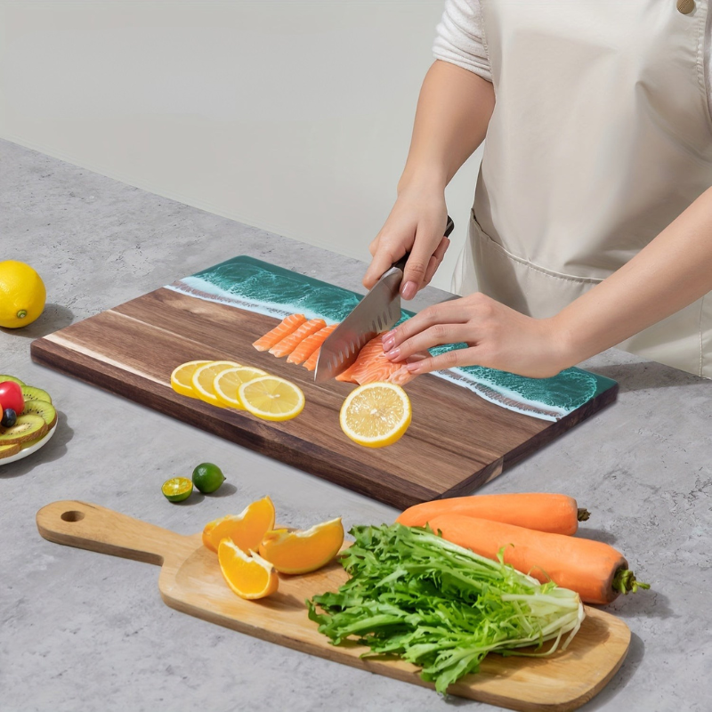 Tidara Ocean Resin Cutting Board – Acacia Wood Charcuterie Serving Board Kitchen Handmade Coastal Decor