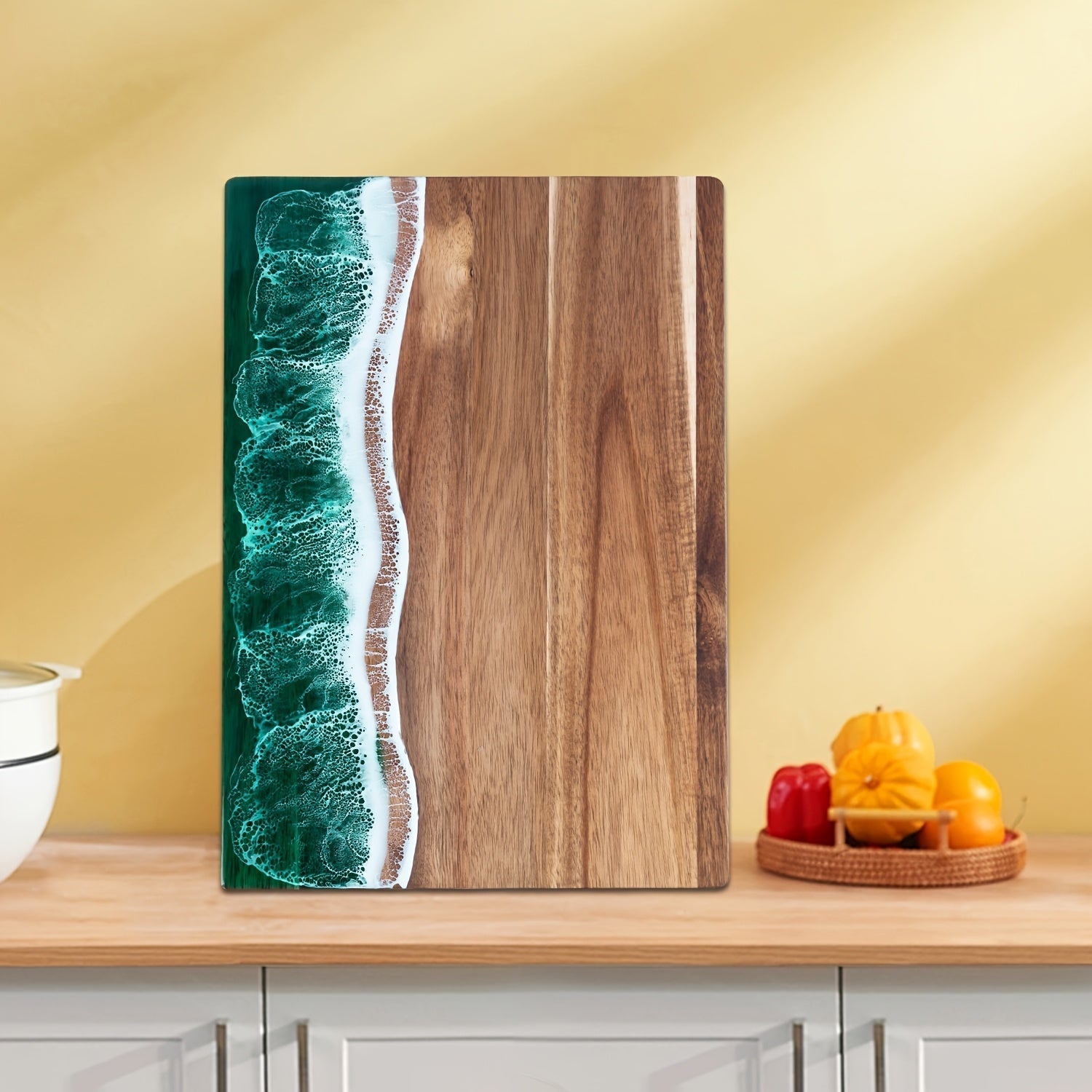 Tidara Ocean Resin Cutting Board – Acacia Wood Charcuterie Serving Board Kitchen Handmade Coastal Decor