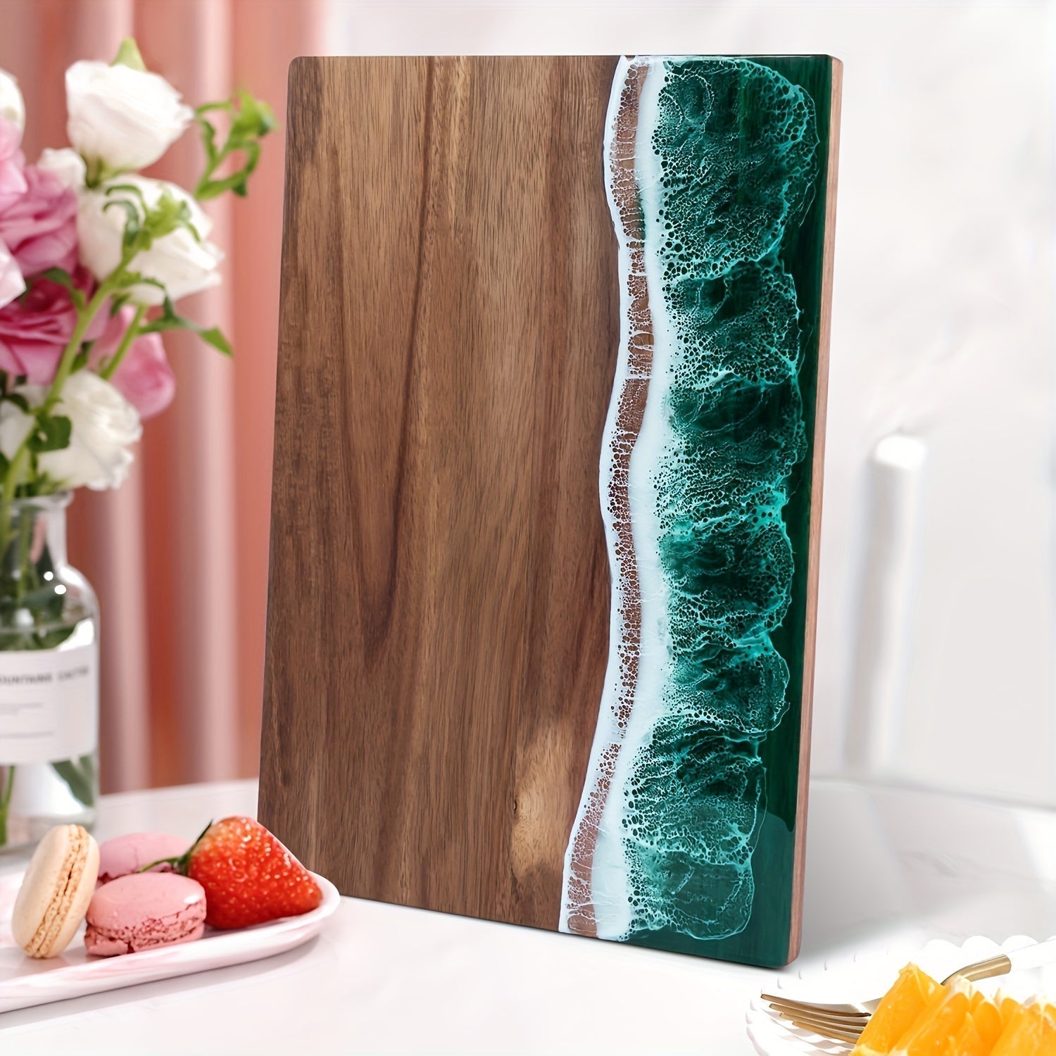 Tidara Ocean Resin Cutting Board – Acacia Wood Charcuterie Serving Board Kitchen Handmade Coastal Decor