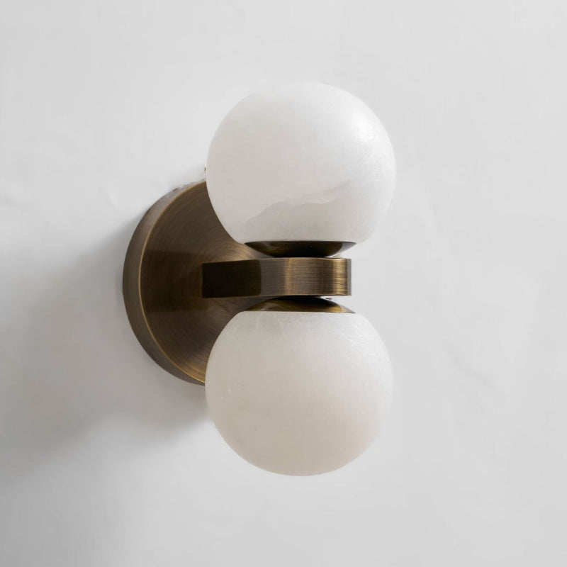 Solmare Globe Wall Sconce – Decorative Lighting Double Sphere Amber Glass Brass Hallway Bedroom Modern
