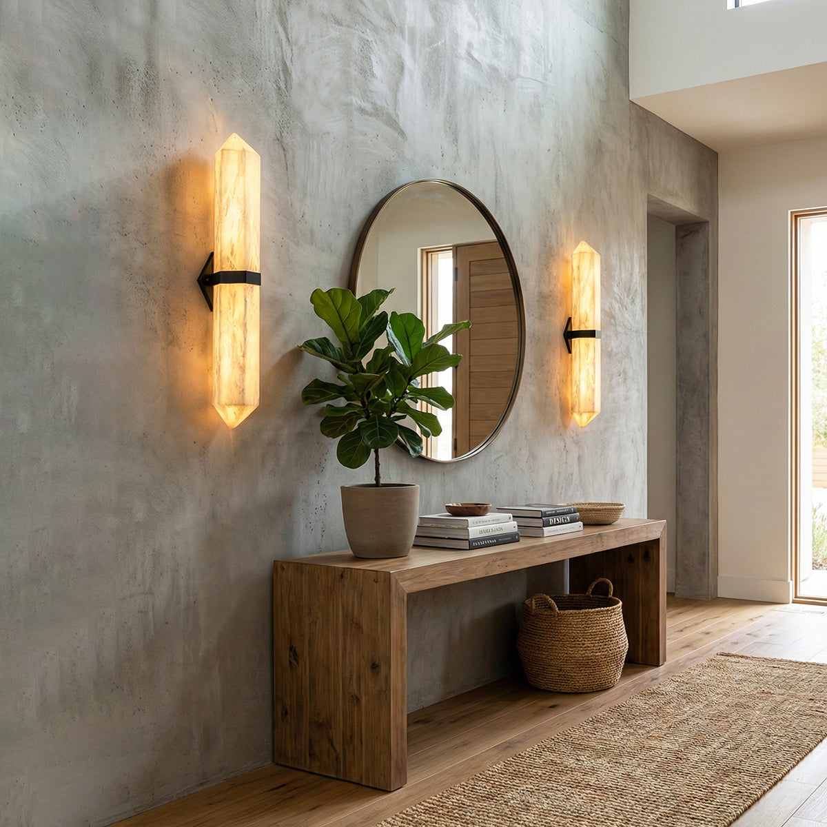 Ivory Obelisk Wall Sconce – Marble Finish LED Wall Light for Hallways and Living Rooms