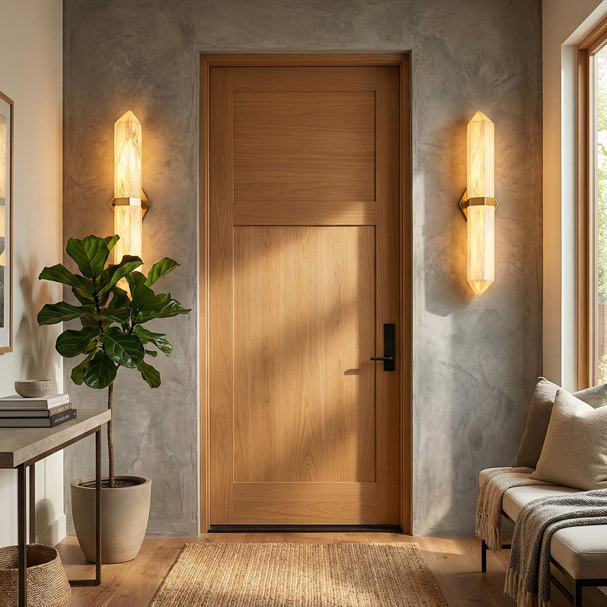 Ivory Obelisk Wall Sconce – Marble Finish LED Wall Light for Hallways and Living Rooms
