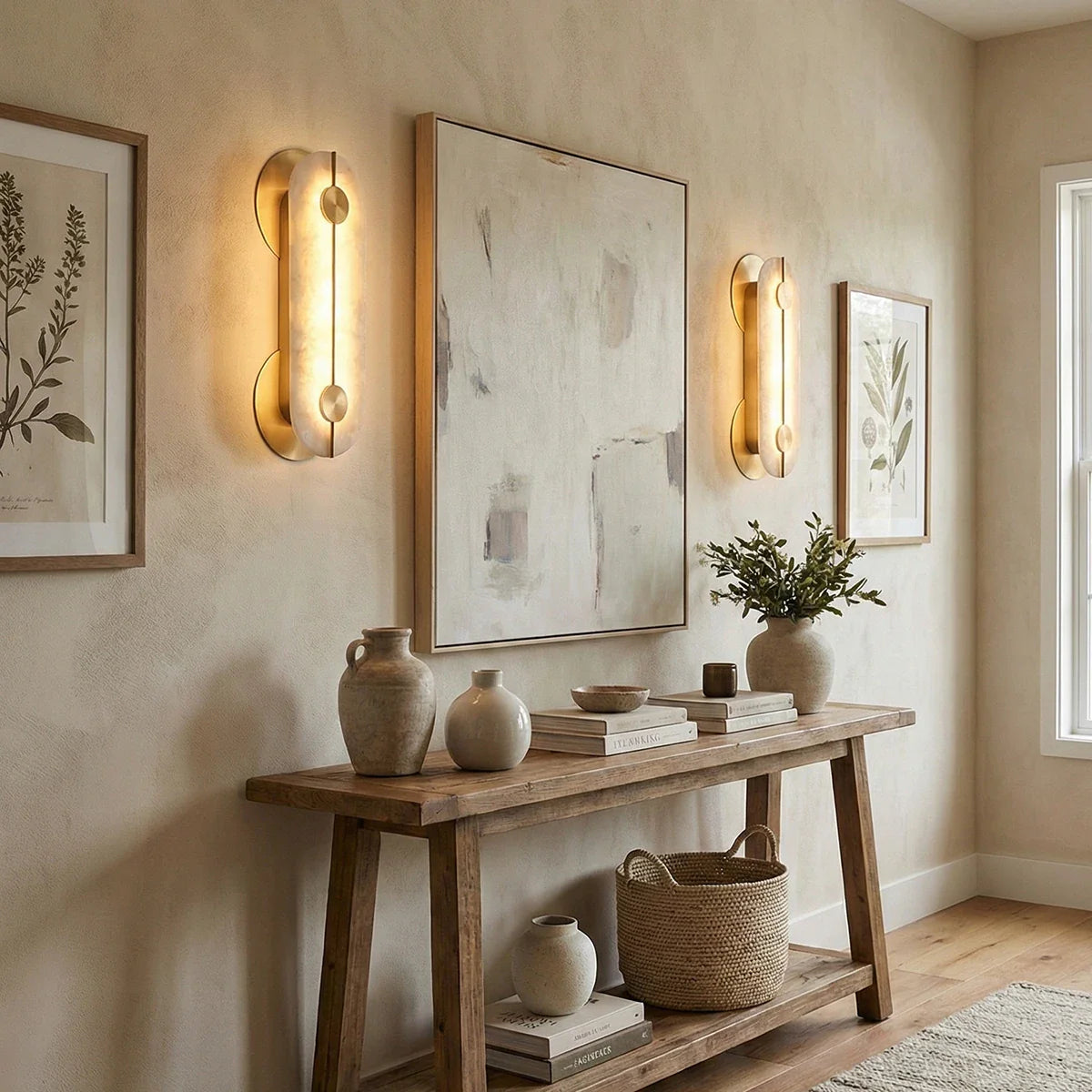 Huron Alabaster Oval Wall Lamp – LED Ambient Wall Lighting Fixture Living Rooms Hallways