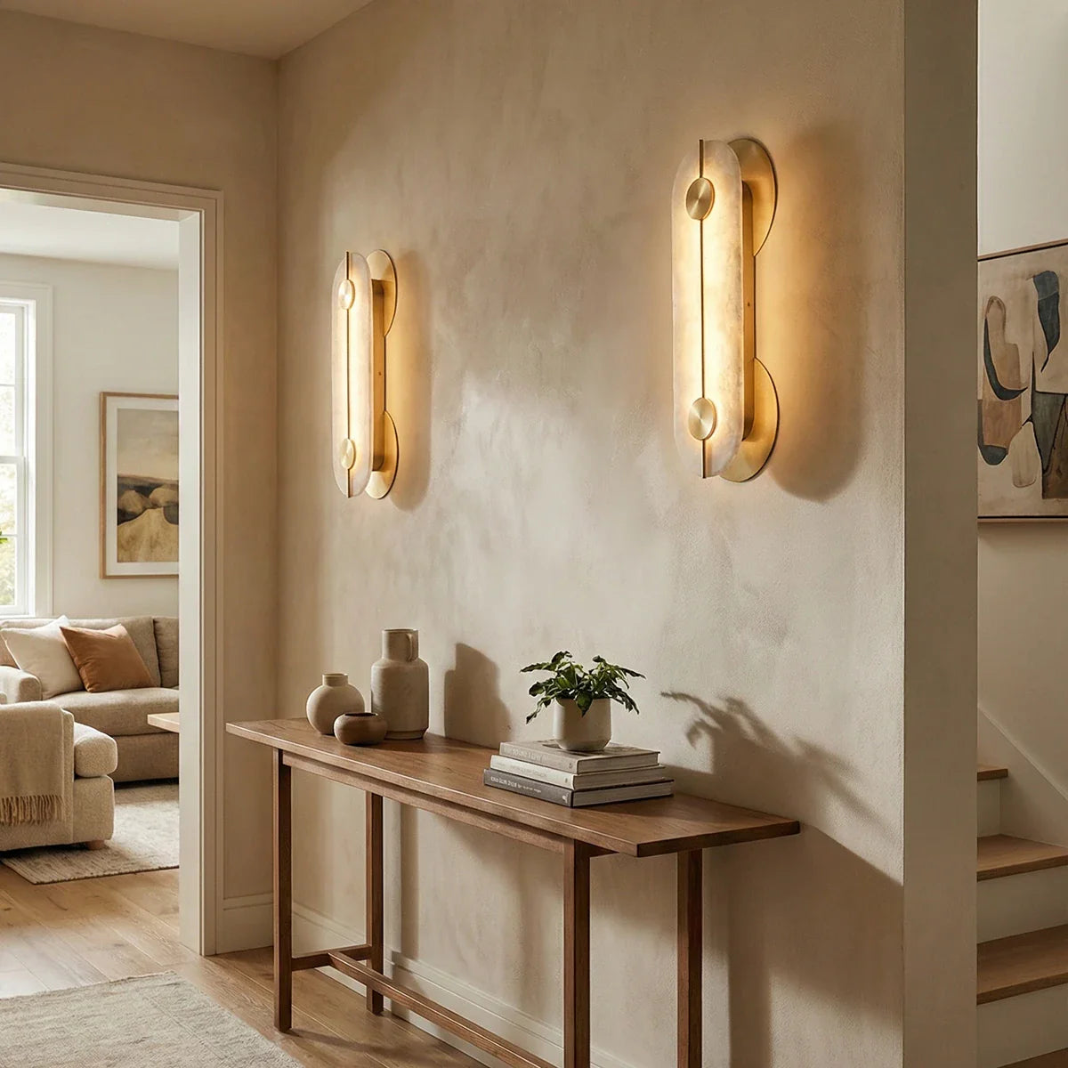 Huron Alabaster Oval Wall Lamp – LED Ambient Wall Lighting Fixture Living Rooms Hallways