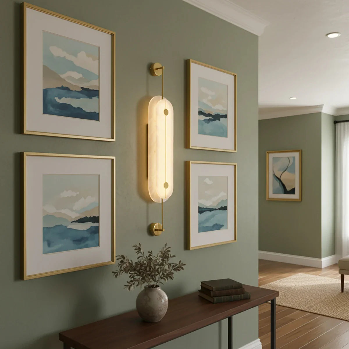 Veil Alabaster Wall Sconce – LED Oval Architectural Corridor Lighting Fixture Hallways