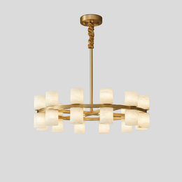 Aurelio Ring Chandelier – Modern Brass Alabaster Multi Light Round Dining Room Pendant Fixture