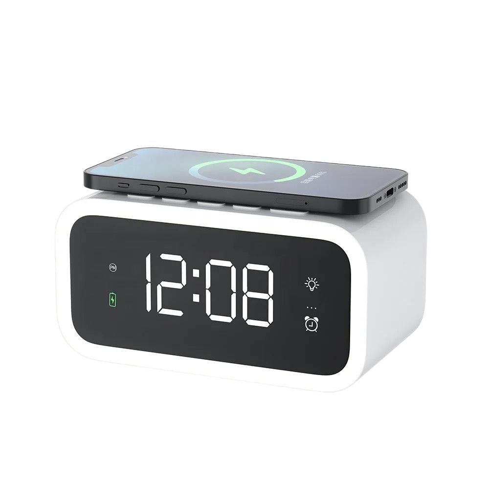 Chrona Sync Alarm Clock – Wireless Charging Digital LED Display Bedroom Nightstand White Minimalist