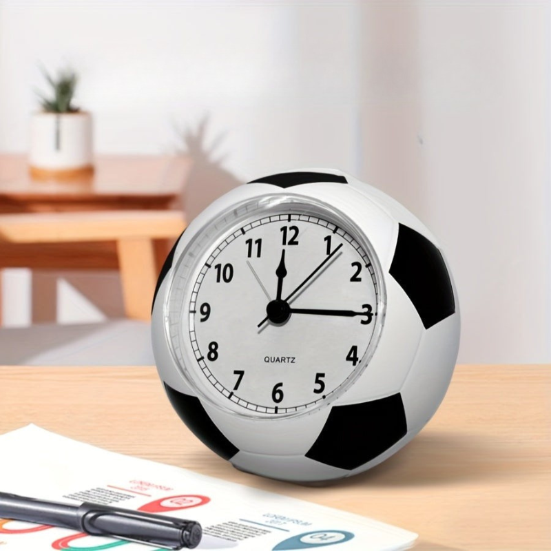 Striker Soccer Ball Alarm Clock – Kids Sports Bedroom Desk Table Quartz Battery Operated Round Novelty