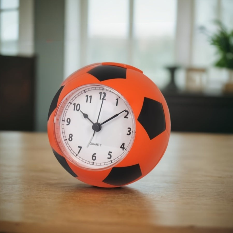 Striker Soccer Ball Alarm Clock – Kids Sports Bedroom Desk Table Quartz Battery Operated Round Novelty