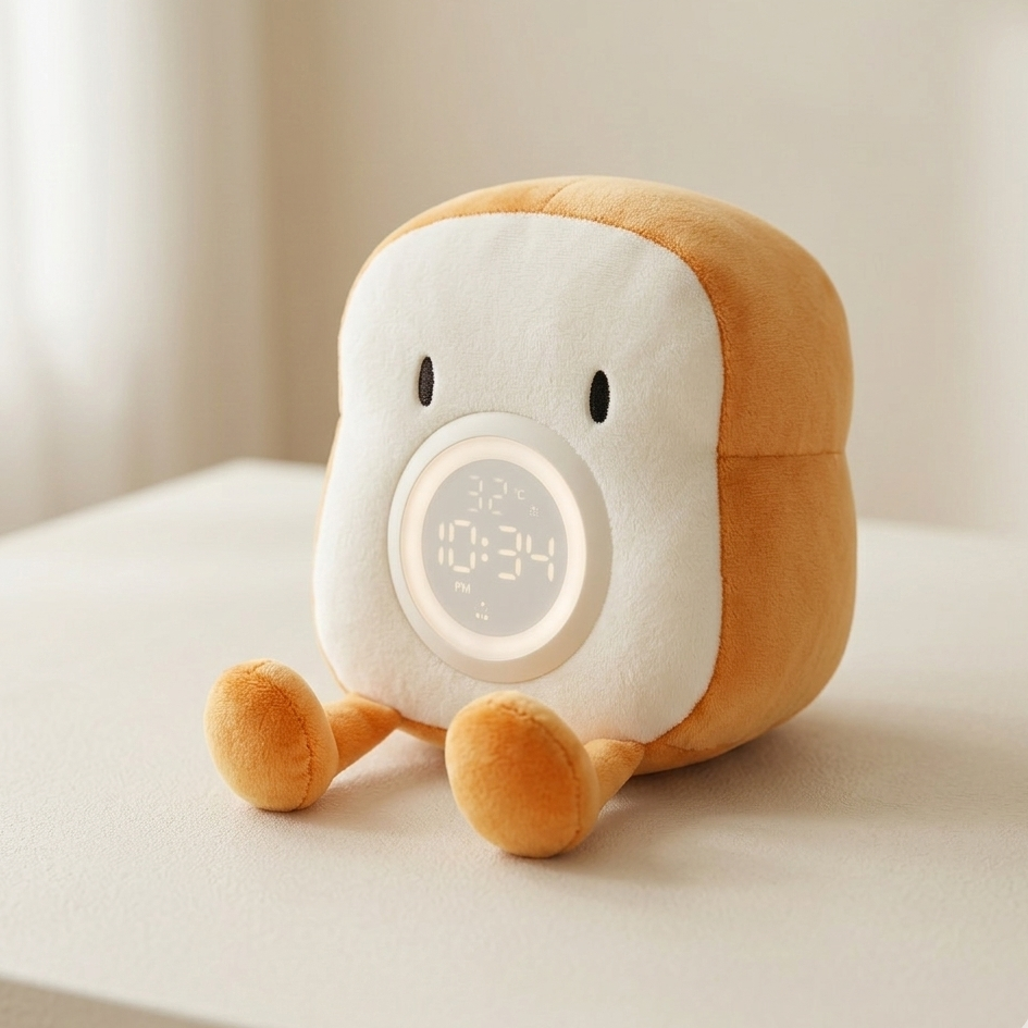 Toasty Toast Alarm Clock – LED Plush Digital Night Light Rechargeable Kids Bedroom Bedside Clock Snooze