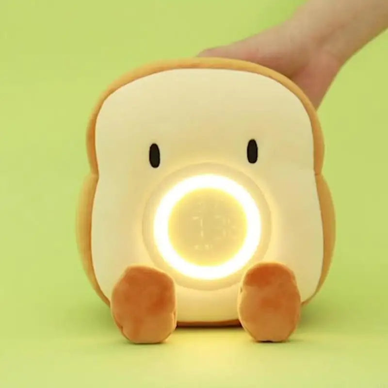 Toasty Toast Alarm Clock – LED Plush Digital Night Light Rechargeable Kids Bedroom Bedside Clock Snooze