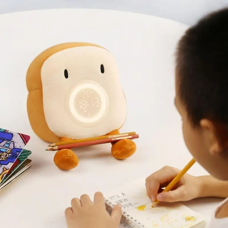 Toasty Toast Alarm Clock – LED Plush Digital Night Light Rechargeable Kids Bedroom Bedside Clock Snooze