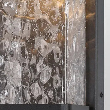 Cascada Cylinder Wall Sconce – Outdoor Modern Black Metal Waterproof Textured Glass Light Fixture