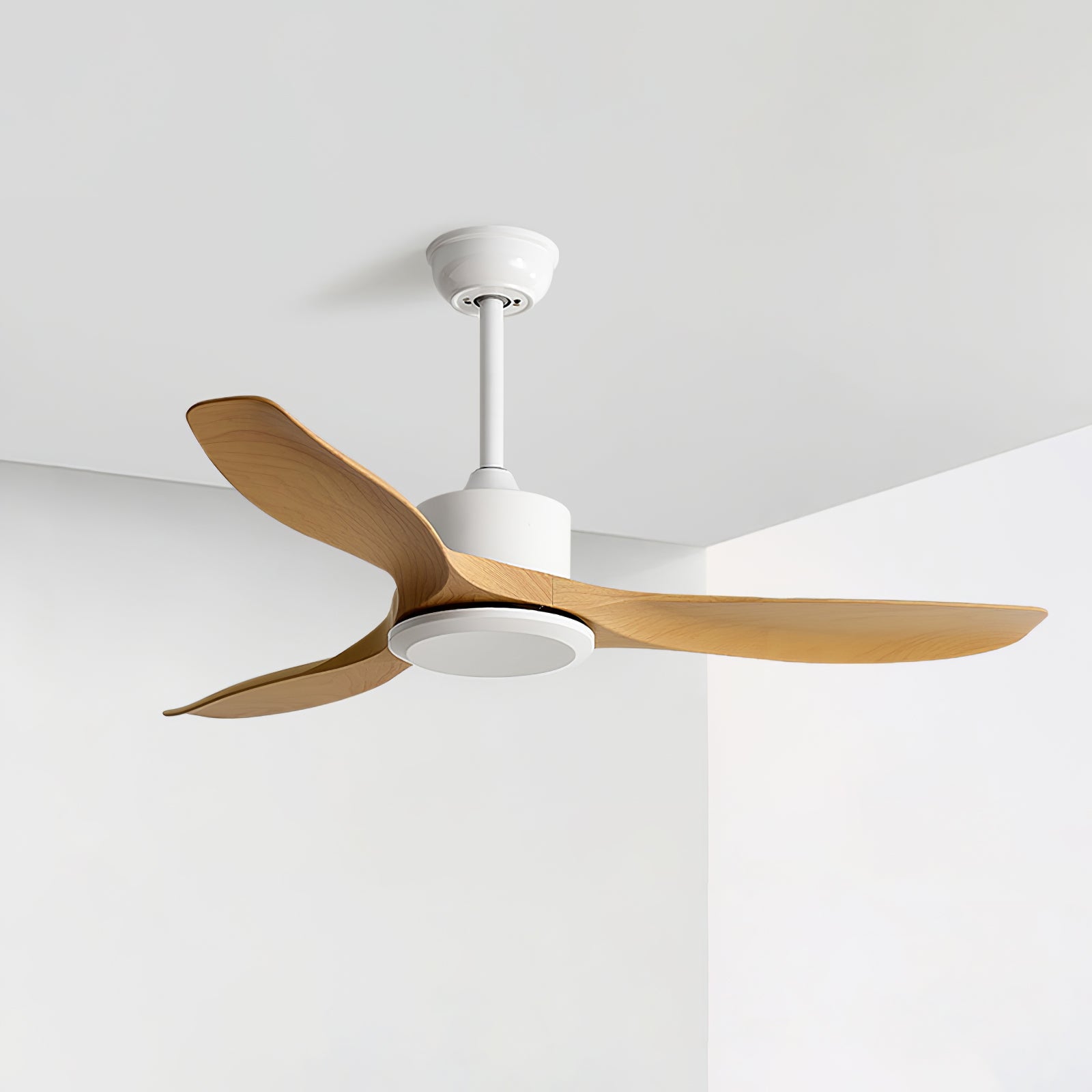 Averon Ceiling Fan Light – Modern Wood Blade LED Nordic Minimalist Bedroom Living Room Cooling Lighting Fixture