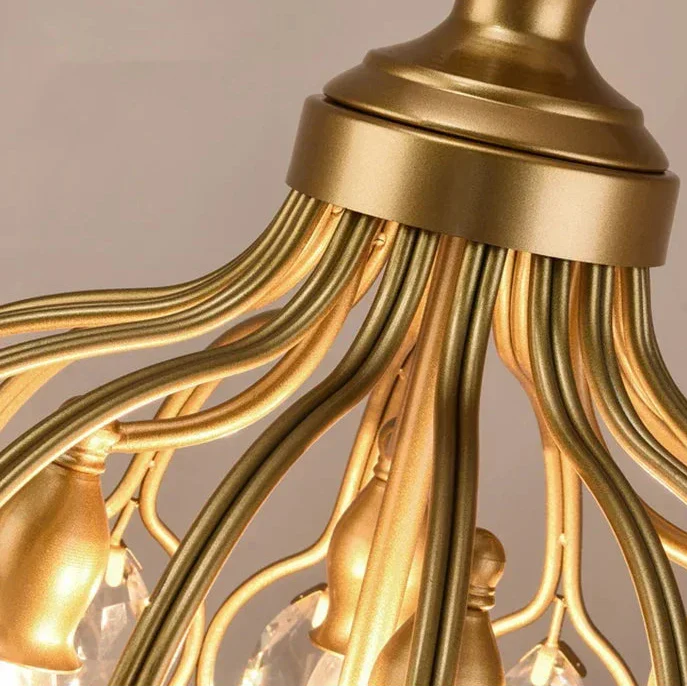 Calantha Crystal Pendant Light – Gold Brass Cage Dining Room Chandelier Decorative Lighting Kitchen Island