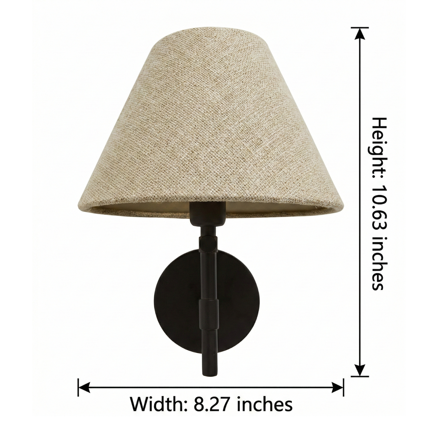 Tesslen Swing Arm Wall Sconce – Black Metal Adjustable Wall Lamp Beige Fabric Shade Living Room Bedroom