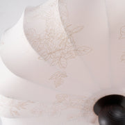 Fabric Scallop Semi-Flush Ceiling Light – Vintage Cream Fixture with Wood Accents