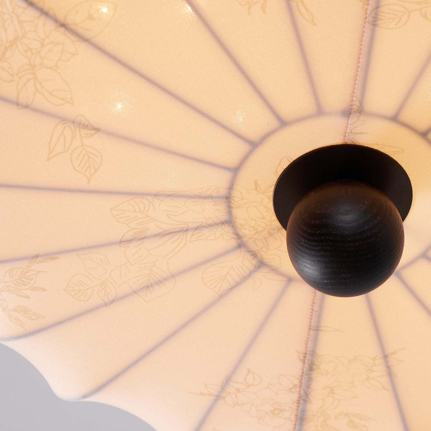 Fabric Scallop Semi-Flush Ceiling Light – Vintage Cream Fixture with Wood Accents