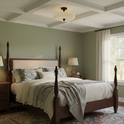 Fabric Scallop Semi-Flush Ceiling Light – Vintage Cream Fixture with Wood Accents