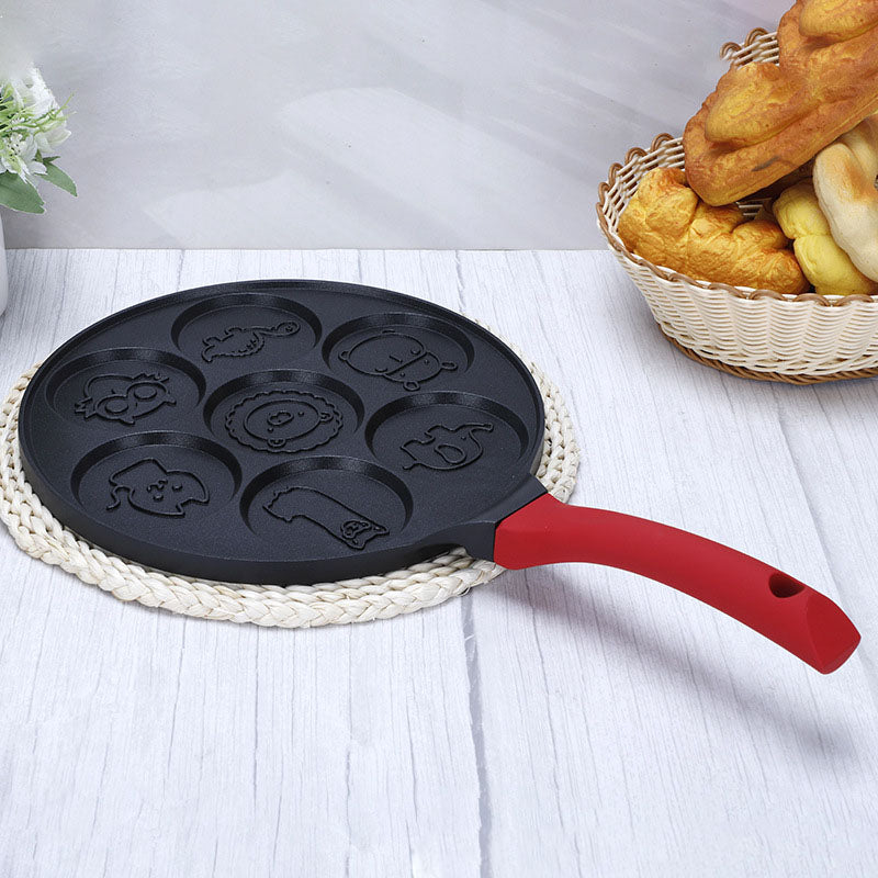 Faunlet Animal Pancake Pan – Nonstick 7 Mold Kids Breakfast Griddle Red Handle Kitchen Cookware