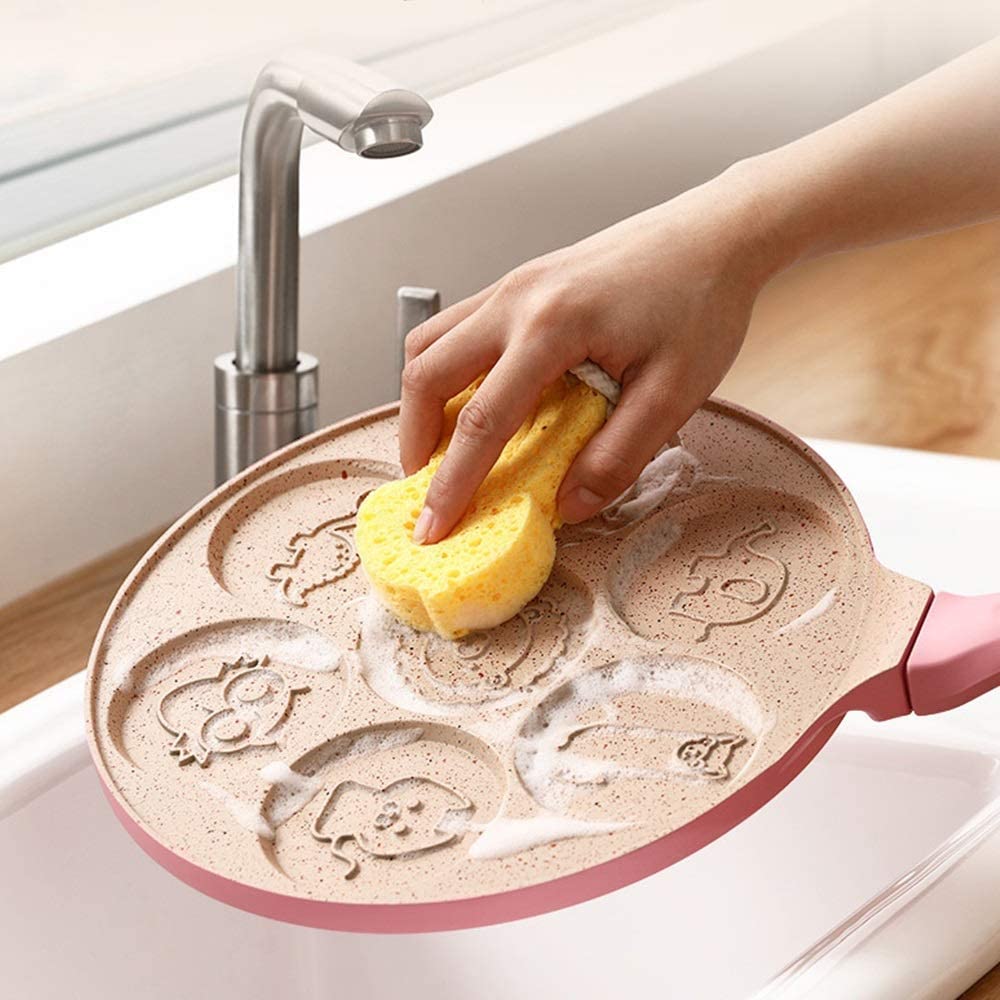Faunlet Animal Pancake Pan – Nonstick 7 Mold Kids Breakfast Griddle Red Handle Kitchen Cookware