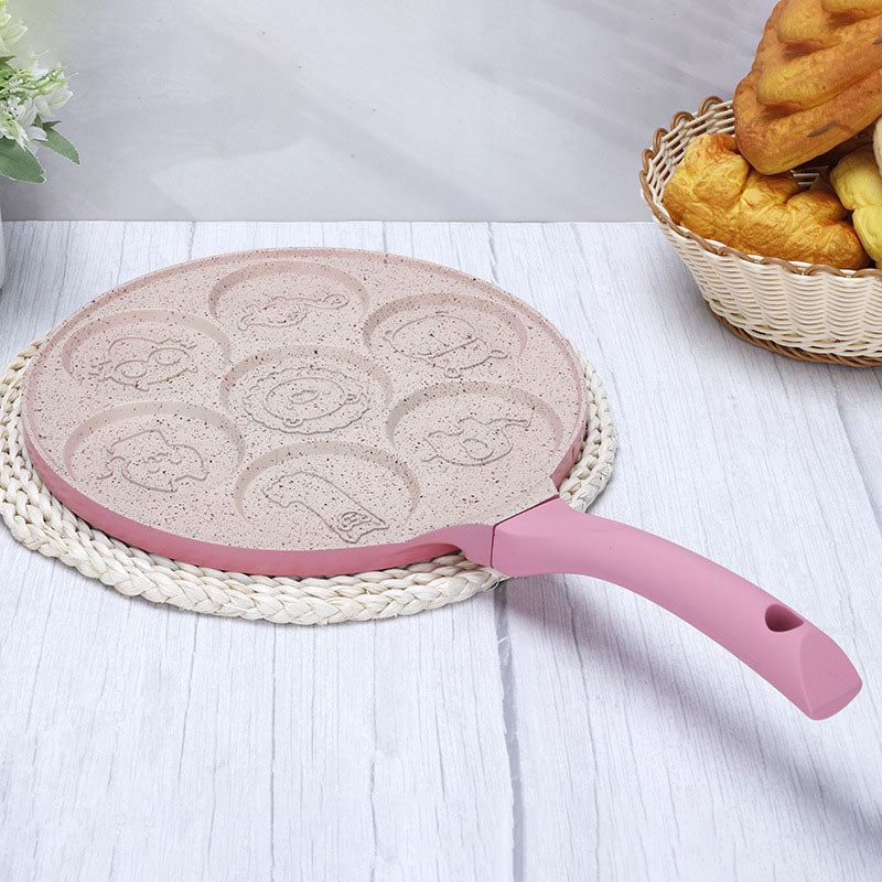 Faunlet Animal Pancake Pan – Nonstick 7 Mold Kids Breakfast Griddle Red Handle Kitchen Cookware