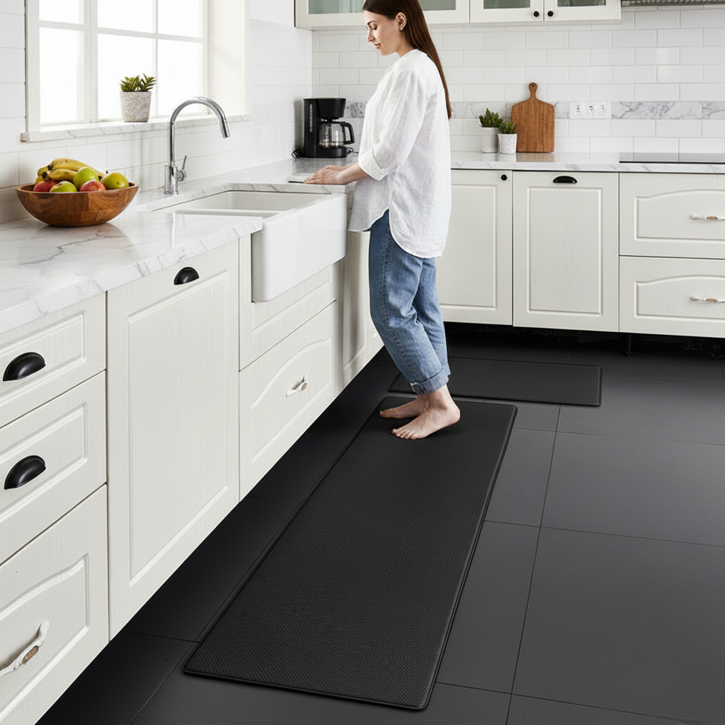 Corduroy Comfort Kitchen Mat – Anti Fatigue Memory Foam Non Slip Floor Runner Standing Cushion Gray