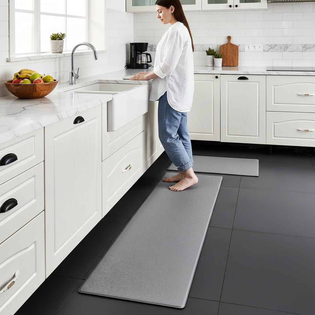 Corduroy Comfort Kitchen Mat – Anti Fatigue Memory Foam Non Slip Floor Runner Standing Cushion Gray
