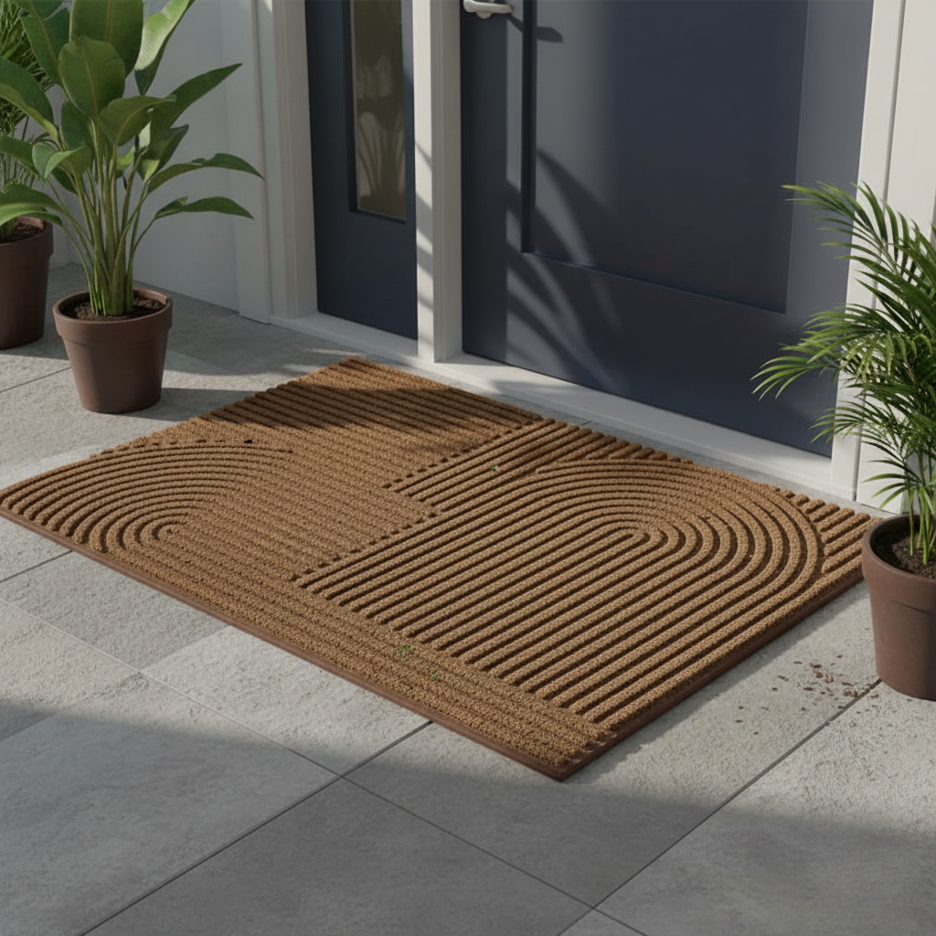 Wavecrest Entrance Mat – Outdoor Indoor Door Mat Rubber Backed Polyester Textured Non Slip Entryway
