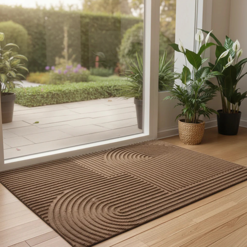 Wavecrest Entrance Mat – Outdoor Indoor Door Mat Rubber Backed Polyester Textured Non Slip Entryway