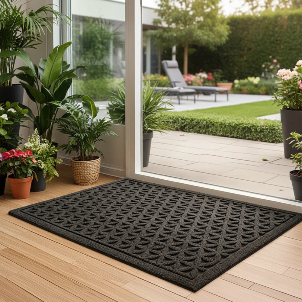 Wavecrest Entrance Mat – Outdoor Indoor Door Mat Rubber Backed Polyester Textured Non Slip Entryway