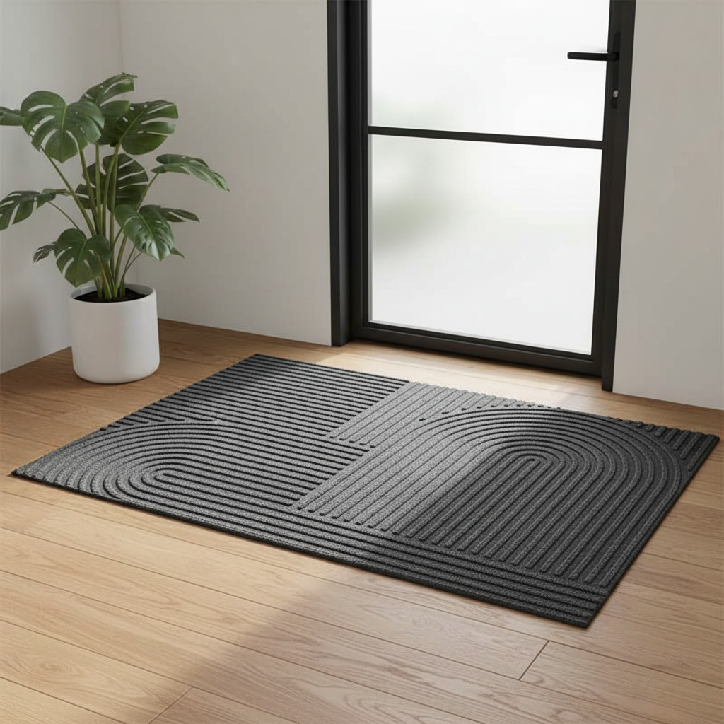 Wavecrest Entrance Mat – Outdoor Indoor Door Mat Rubber Backed Polyester Textured Non Slip Entryway