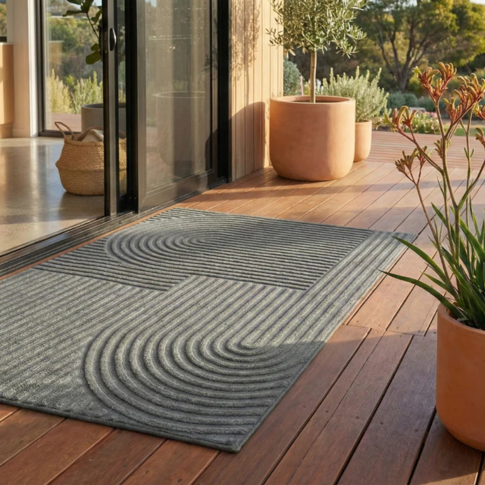 Wavecrest Entrance Mat – Outdoor Indoor Door Mat Rubber Backed Polyester Textured Non Slip Entryway