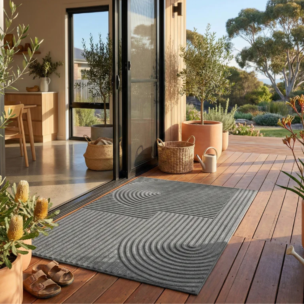 Wavecrest Entrance Mat – Outdoor Indoor Door Mat Rubber Backed Polyester Textured Non Slip Entryway