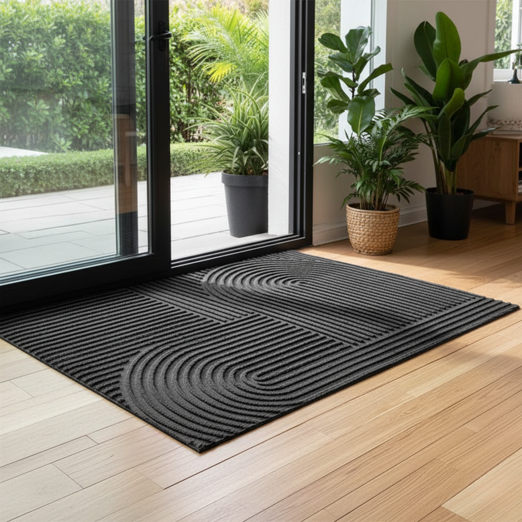 Wavecrest Entrance Mat – Outdoor Indoor Door Mat Rubber Backed Polyester Textured Non Slip Entryway