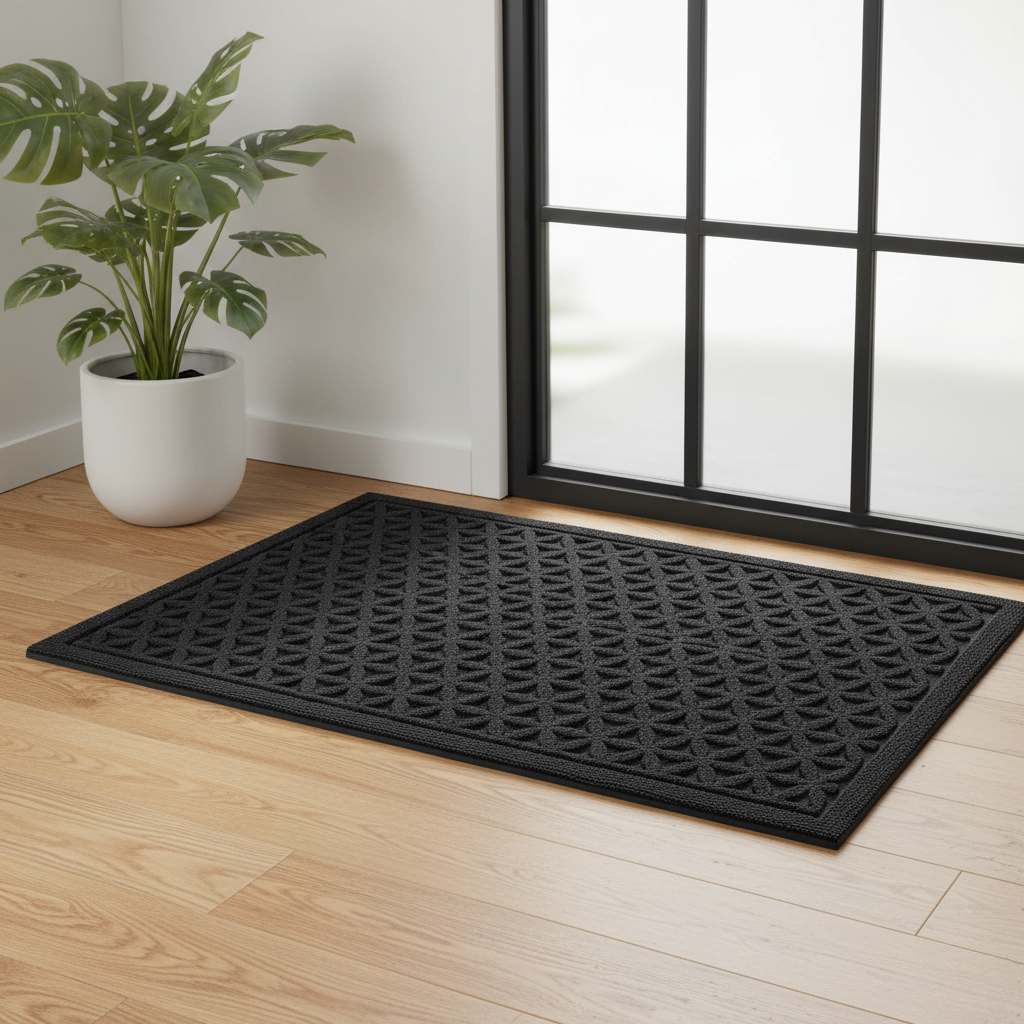 Wavecrest Entrance Mat – Outdoor Indoor Door Mat Rubber Backed Polyester Textured Non Slip Entryway