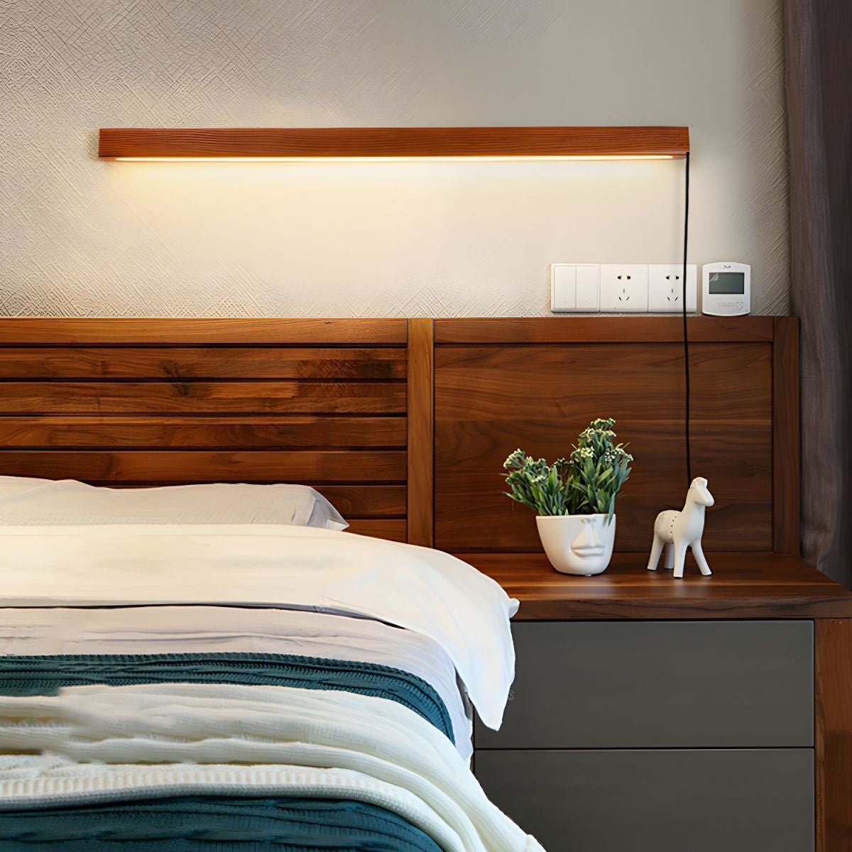 Lumen Oak Linear Wall Lamp - Wooden LED Hard Wired Wall Light Bar