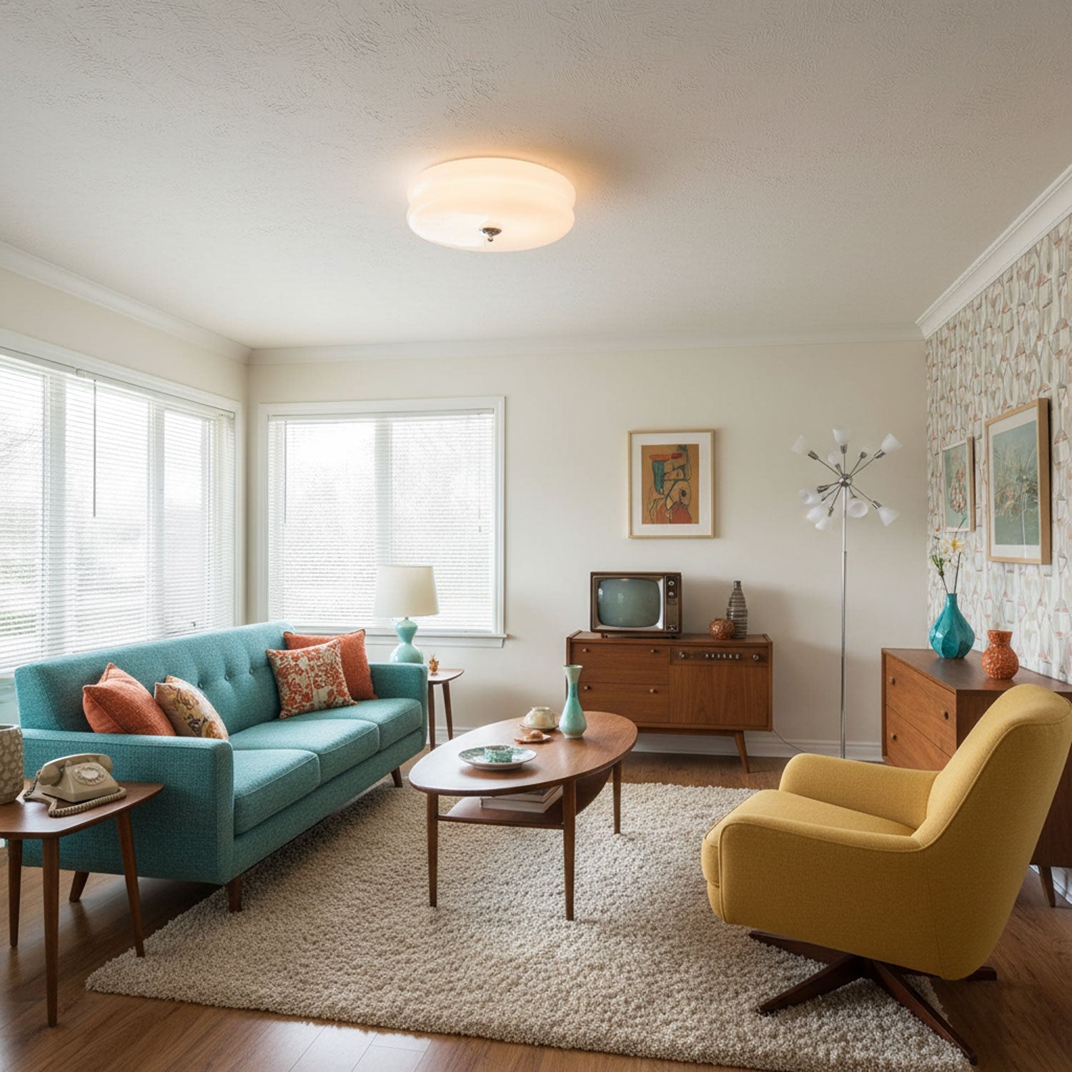 Heron Vintage Dome Ceiling Light – Art Deco Glass Flush Mount Lighting Fixture