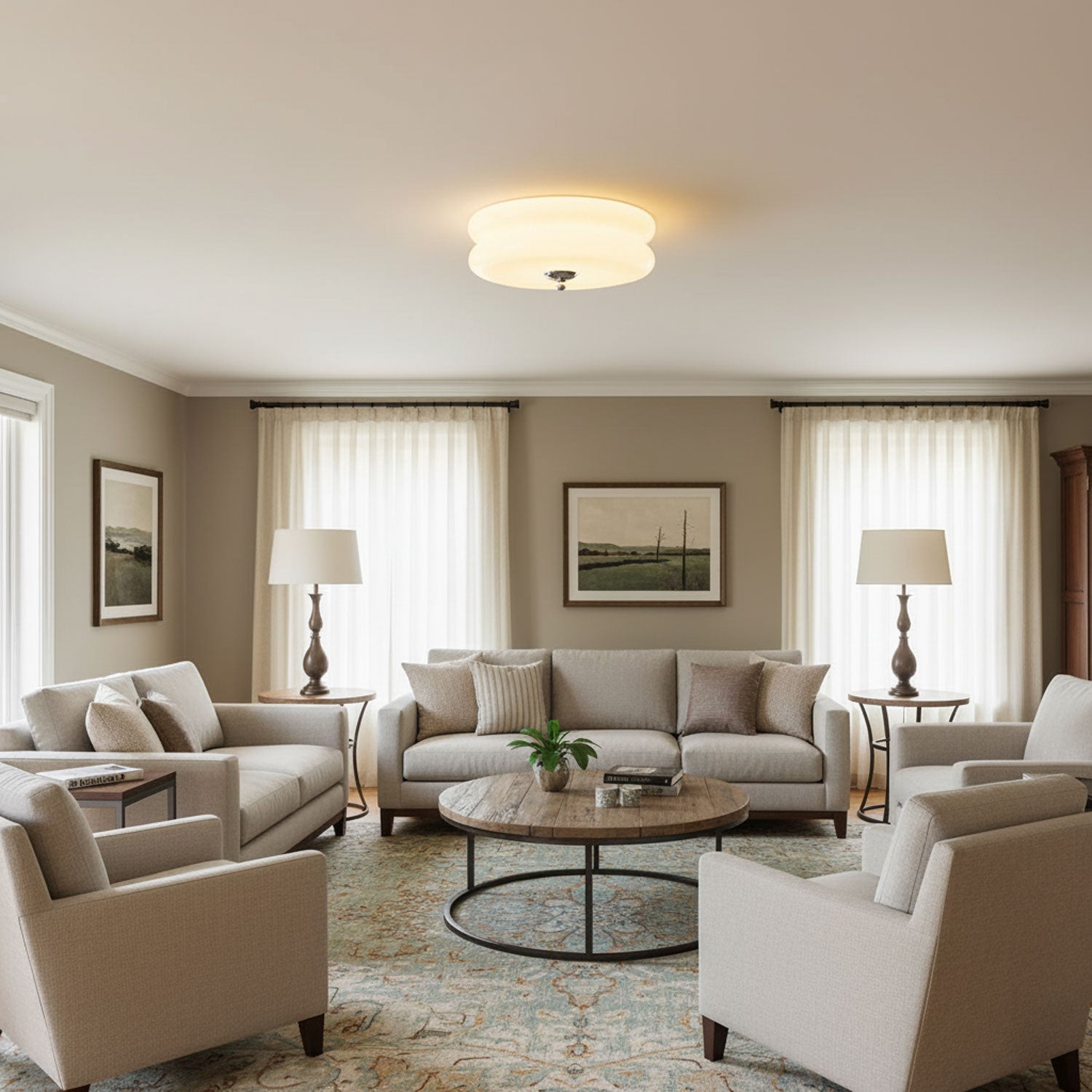 Heron Vintage Dome Ceiling Light – Art Deco Glass Flush Mount Lighting Fixture