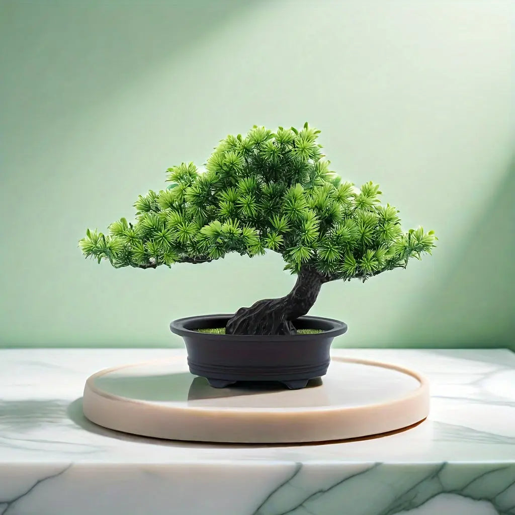Zenari Bonsai Tree Decor – Artificial Pine Bonsai Tree Black Pot Japanese Zen Style Home Office