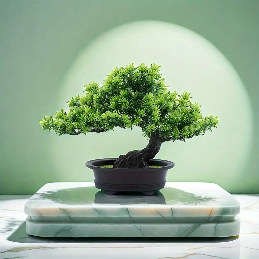 Zenari Bonsai Tree Decor – Artificial Pine Bonsai Tree Black Pot Japanese Zen Style Home Office