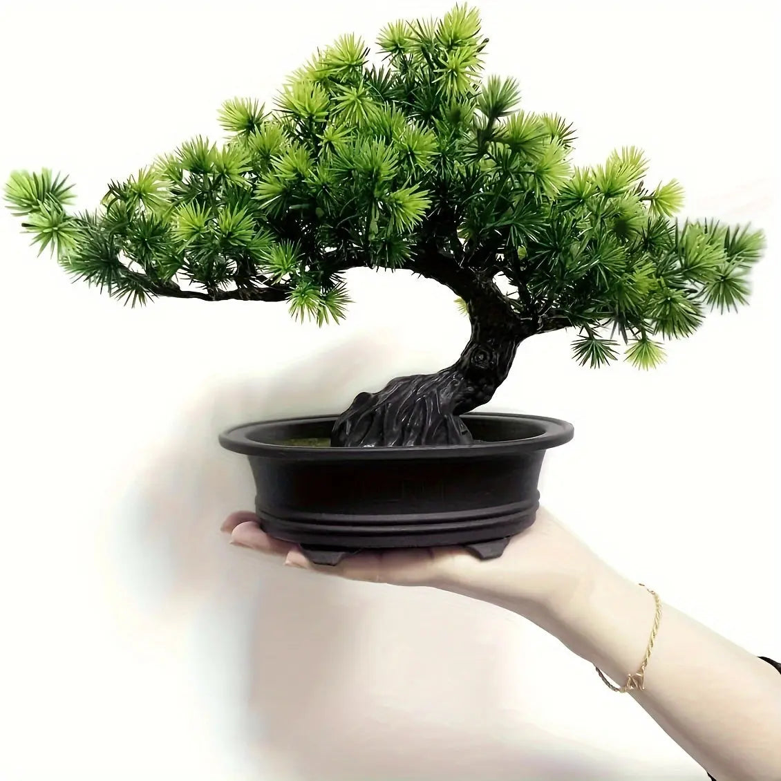 Zenari Bonsai Tree Decor – Artificial Pine Bonsai Tree Black Pot Japanese Zen Style Home Office